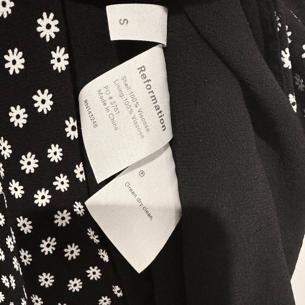 Reformation Dawn Black and White Tiny Floral Polka Dot Mini Dress - Picture 9 of 11
